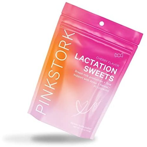 Pink Stork Lactation Sweets: Lactation Supplement to Support Breast Milk Production + Supply, Fennel + Anise for Breastfeeding Mothers, Women-Owned, 30 Cherry Hard Lozenges