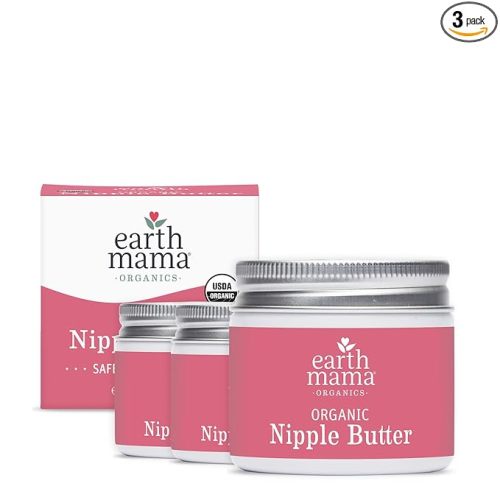 Earth Mama Organic Nipple Butter™ | Nipple Cream Safe for Breastfeeding | Postpartum Essentials for Nursing | Non Lanolin Nipple Cream, 2 fl oz (3-Pk)