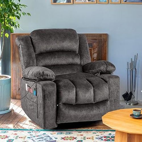Recliner Chair Rocker Modern Ergonomic Lounge 360 Degree Swivel Single Sofa Seat Living Room Lounge Recliners (360 Swivel, Dark Gray A - Flannel)