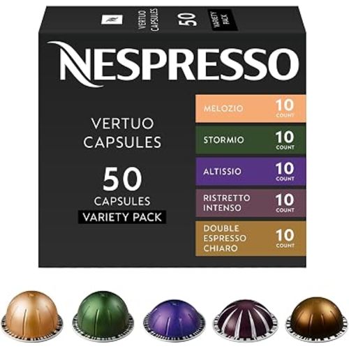 Nespresso Capsules Vertuo, Discovery Variety Pack, 50- Count (Pack of 1) Coffee & Espresso Pods, Brews 7.77 fl. oz, 2.7 fl. oz, and 1.35 fl. oz