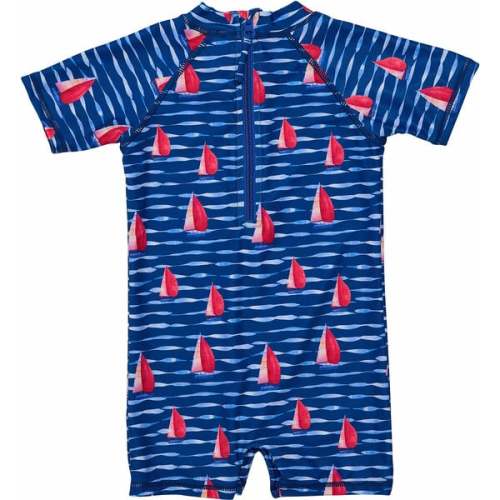 UPF50+ Short Raglan Sleeve Short Sunsuit, Sailboat Rock - Snapper Rock | Maisonette