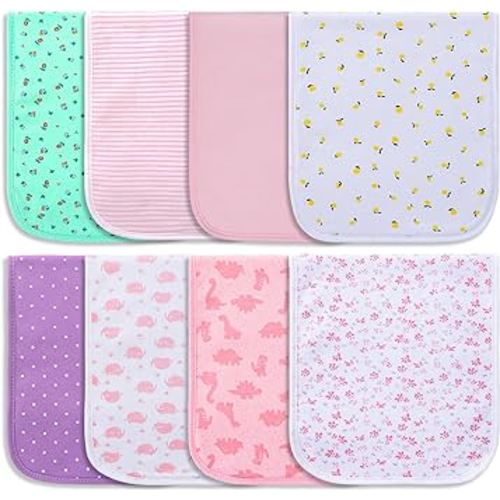 Hakochia Burp Cloths for Baby Boy & Girl Organic Cotton Large Unisex Burp Clothes Extra Absorbent Soft Neutral Burping Rags Spit Up Cloth Sets for Newborns 8 Pack (E)