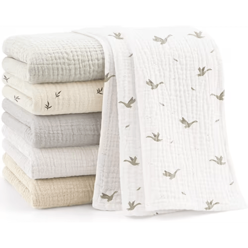 Bearmoss 6 Pack Large Muslin Burp Cloths for Baby Boy, Girl, 100% Cotton (White Apricot)