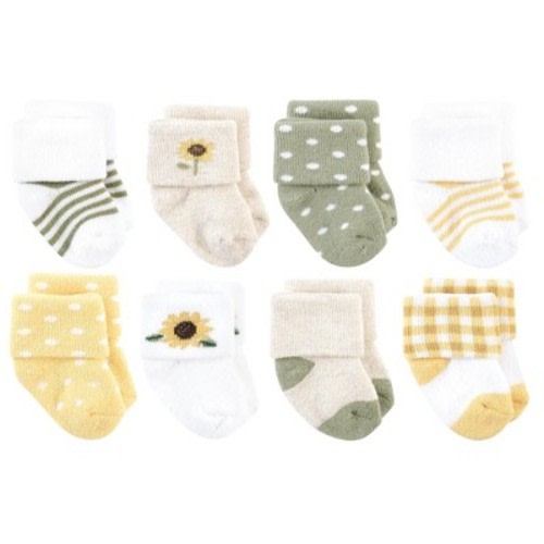 Hudson Baby Basics Infant Baby Cozy Terry Socks 8-Pack, Golden Bloom, 0-6 Months