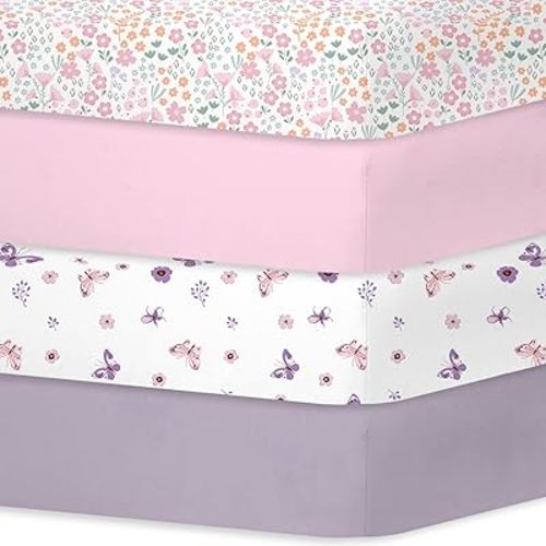 Little Grape Land Crib Sheets for Baby Boys Girls 4 Pack, Soft and Breathable Baby Crib Sheets 52"x28", Crib Mattress Sheet Neutral for Standard Crib and Toddler Bed Mattress (Tiny)