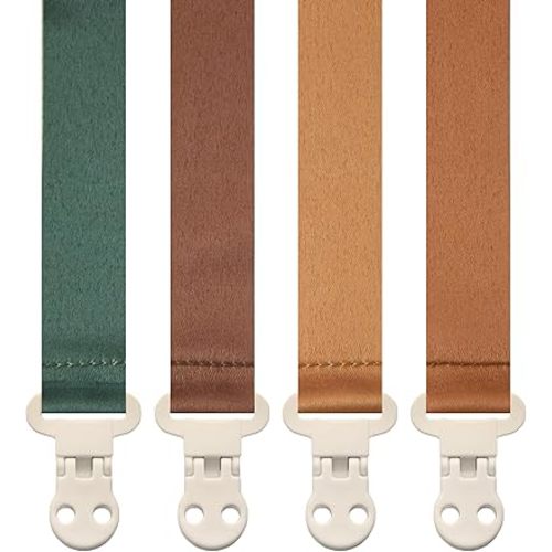 Stadela Baby Pacifier Clip Holder - Girl or Boy Unisex 4 Pack Gift Set – Boho Modern Neutral Solid Colors (Parker)