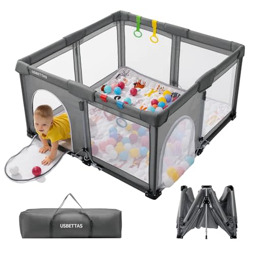 Foldable Baby Playpen, 1-Minute Setup, Lightweight Portable Playpen with Carry Bag, 50"x50" Indoor Outdoor Safty Play Yard for Babies & Toddlers,Dark Gray