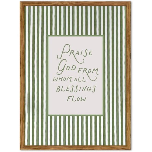 Framed Christian Scripture Wall Art, Bible Verse Pictures Wall Decor, Sage Green Striped Praise God From Whom All Blessings Flow Paintings Canvas Prints Religious Home Decor for Living Room 12x16 inch
