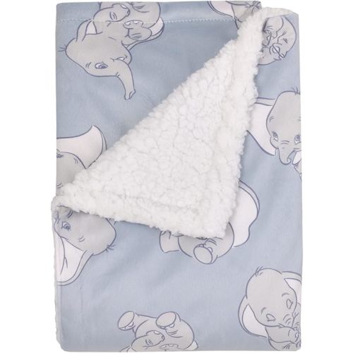 Disney Dumbo Sweet Little Baby Light Blue and White Super Soft Sherpa Baby Blanket