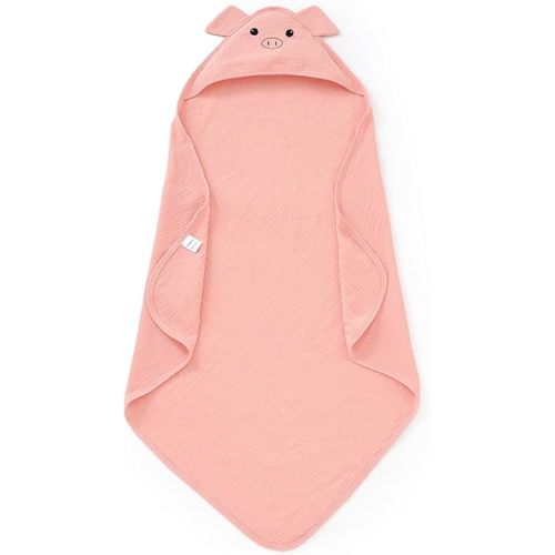Hooded Baby Towels for Newborn 100% Cotton Muslin Soft Absorbent Baby Bath Towels with Hood for Infant Toddler Girl Boy, 32x32Inch (Pink Pig)