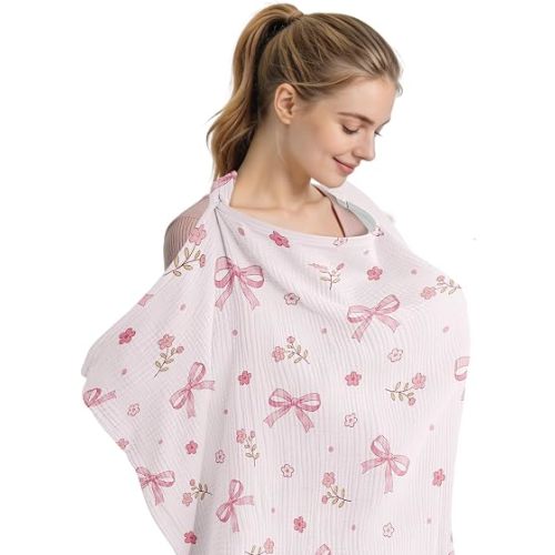 Pink Bow Nursing Covers for Breastfeeding New Mom Feeding Cover for Breastfeeding Portable Breathable Baby Nursing Covers