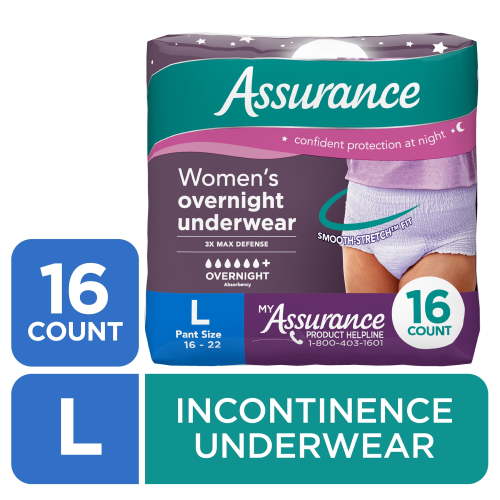 Assurance Women's Overnight Incontinence & Postpartum Underwear, L , Ultimate Absorbency (16 Count)