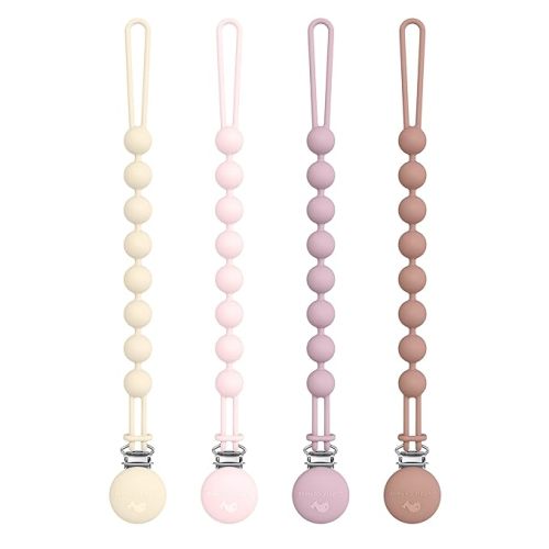 Cuddle Campus Silicone Pacifier Clip Holder with One Piece Design,Soft Flexible Binky Clips with Texture for Baby Boy and Girl Pack of 4 (0-6m)