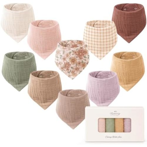 Konssy 10 Pack Baby Muslin Bandana Bibs for Drooling and Teething