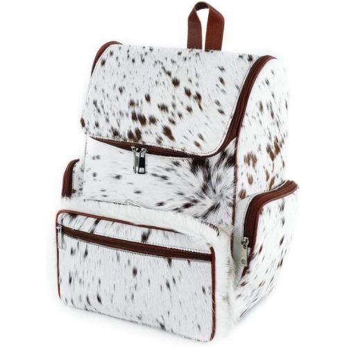 LP-FACON Western White & Brown Cowhide Leather Backpack - Everyday Travel Backpack - Genuine Leather Cow Print Diaper Bag