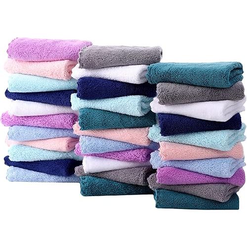 32 Pack Baby Washcloths - 10x10 Inch, Microfiber baby towel - Absorbent and Soft baby Wash Clothes for Newborns, Infants and Toddlers - Quick Dry baby boys and girls face towel - Multicolor