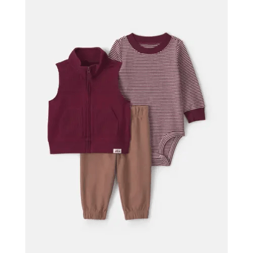 Baby Boy 3-Piece Corduroy Layering Set - Burgundy/Brown | Carter's