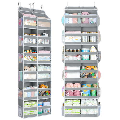 LazySpin Over the Door Organizer 6 Tiers, Extra Large Behind Door Storage of 12 Compartments, Over the Door Storage, Door Hanging Organizer for Closet, Diaper Organizer, Toy Storage, Gray