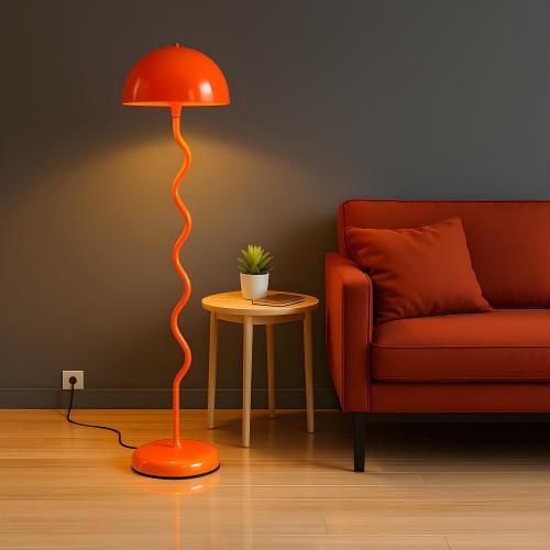 Orange Mushroom Floor Lamp: Retro Zigzag Standing Light