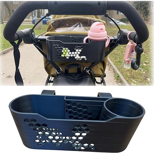 3-in-1 Stroller Cup Holder with Phone Pocket for Thule Urban Glide 3 Single Jogging Stroller, Large Capacity Organizer Storage for Diapers, Snacks, Toys, Umbrella, Tool-Free Installation