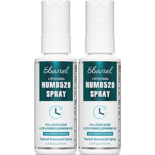 Ebanel 2-Pack 5% Lidocaine Spray Pain Relief Numb520 Burn Itch Relief Numbing Spray for Skin, Topical Anesthetic Postpartum Hemorrhoid Treatment with Phenylephrine for Local and Anorectal Uses