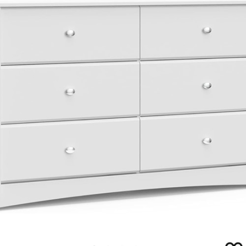 Storkcraft Crescent 6-Drawer Dresser (White) – GREENGUARD Gold Certified, White Dresser for Bedroom, Kids & Nursery Storage Chest, Safety Interlocking Drawers, Pre-Installed Tracks, Kids Chest
