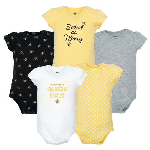 Hudson Baby Infant Girls Cotton Bodysuits 5-Pack, Queen Bee, Newborn