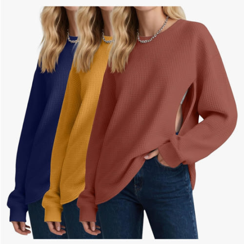 3 Pack Women's Oversized Nursing Tops, Waffle Knit Breastfeeding Zipper Sweatshirt Long Sleeve Maternity Shirts