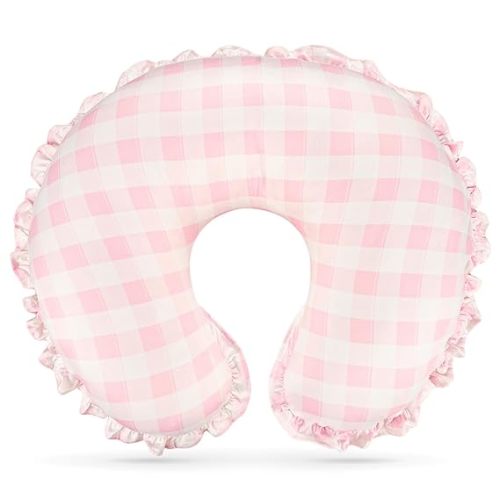 Nursing Pillow Cover, Removable Ruffled Pillowcase for Breastfeeding Pillows, Ultra Soft Comfortable Slipcover for Baby Girl and Boy, Pink Gingham