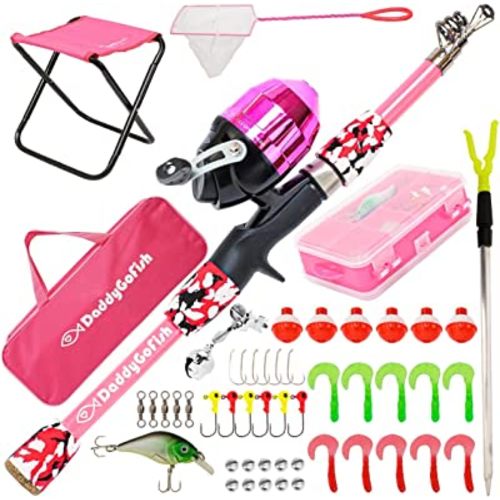 DaddyGoFish Kids Fishing Pole - Rod Reel Combo Tackle Box Starter Set - First Year Small Dock Gear Kit for Boys Girls Toddler Youth Age Beginner Little Children Junior Anglers