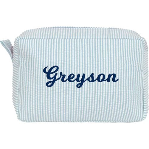Personalized Cosmetic Bag Cute Makeup Bag for Women Girls Seersucker Bridesmaid Travel Makeup Bag Aesthetic Toiletry Bag Organizer Storage Pouch (Aqua)