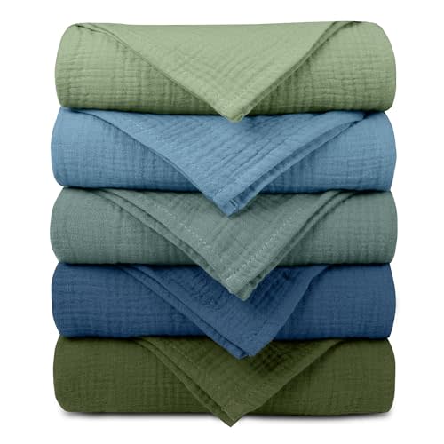 Muslin Receiving Blankets 5 Pack, Soft Swaddle Wraps for Newborn Babies | Breathable Skin-Friendly Muslin Cotton, Neutral Swaddle Blanket for Boys & Girls, Newborn Baby Essential, Soft Colors