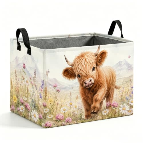 Highland Cow Storage Basket 56L, Cute Laundry Hamper Gift Organizer | Storage Basket for organizing clothes, toys, blankets and daily items, keeping rooms neat with stylish home decor.