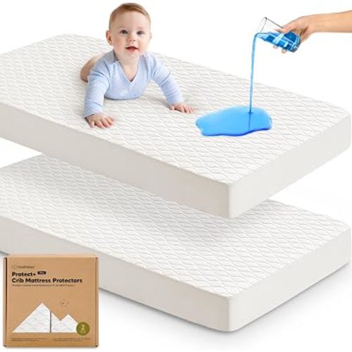 2pk Waterproof Crib Mattress Protector Cover Fitted 52x28 (Soft White/Mavy)