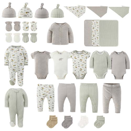 The Peanutshell Soft Safari Baby Girl and Boy Layette Gift Set, Cotton Baby Clothes, 0-3 Months, 30 Piece Set
