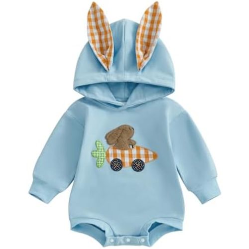 FYBITBO Newborn Infant Boy Easter Clothes Bunny Ear Romper Hooded Bodysuit Onesie My First Easter Day Baby Boy Outfit