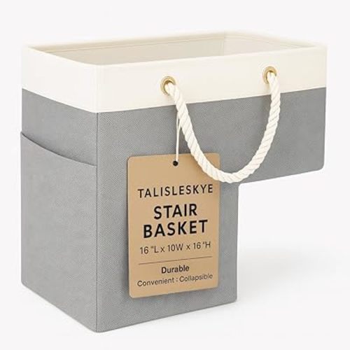 Cesta de escalera, cestas plegables de escalera con asas, cesta de escalera para escaleras de madera y alfombradas.