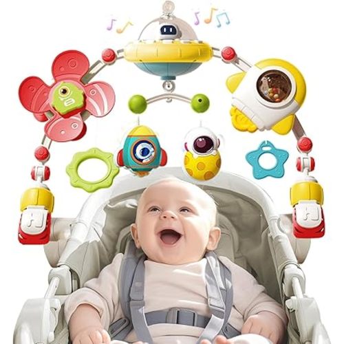 Musical Baby Stroller Arch Toys, Travel Car Seat Toys, Baby Play Arch Crib Accessory Toys, Mobile for Bassinet, Pram Activity Arch Bar Toys for Babies Infants