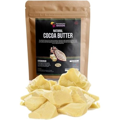 Natural Cocoa Butter Chunks - Organic & Raw Unrefined Body Moisturizer for Sensitive Skin, Anti-Aging, Scars & Eczema Relief - Premium Raw Butter From Ghana (4 Oz)