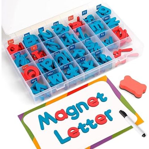 Coogam Magnetic Letters 251 Pcs with Magnetic Board and Storage Box - Uppercase Lowercase Foam Alphabet ABC Magnets for Fridge Refrigerator - Educational Toy Set for Classroom Kids Learning Spelling