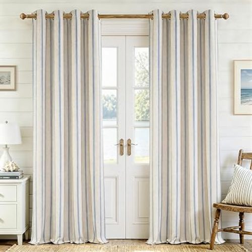 DriftAway Farmhouse Stripe Blackout Curtains, W52xL84, Navy Blue