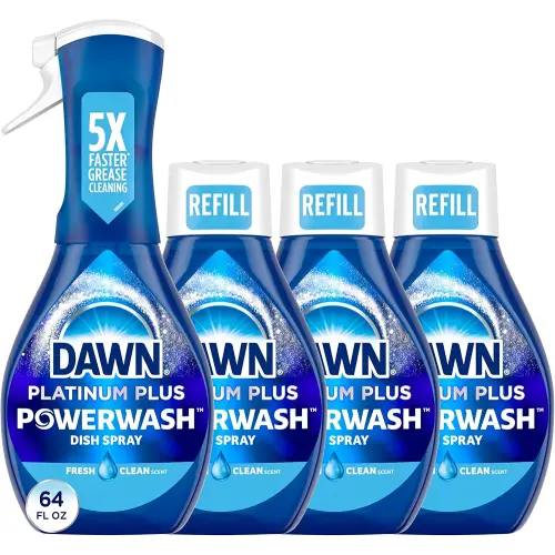 Dawn Platinum Powerwash Dish Spray, Dish Soap Liquid, Fresh Scent Bundle, 1 Spray + 3 Refills, 16oz Each (Pack of 4)