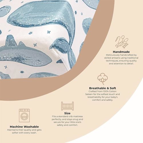 Crane Baby Ocean Crib Sheet, 100% Cotton Fitted Sheet, 28" x 52", Crib Sheets for Boys, Toddler Bed Sheets, Ocean Nursery Decor