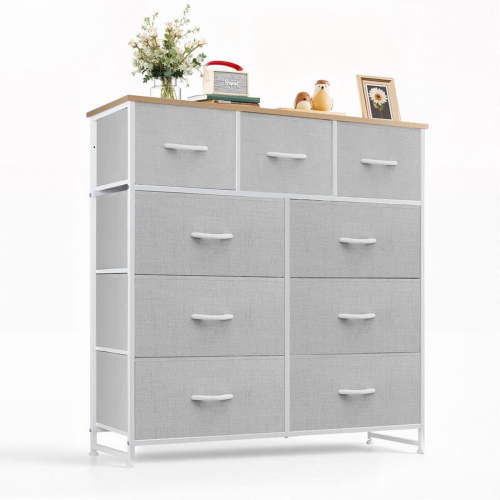 SIMENMAX, Closet Organizer, Tall Dresser with Wooden Top, Gray
