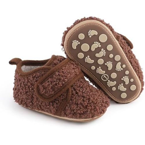 Miamooi Baby Infant Girls Boys Fleece Slippers Newborn Warm Cozy Cotton Booties Anti-Slip Soft Sole Toddler First Walker House Crib Shoes 3-18 Months