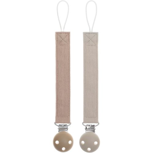 Pacifier Clip Holder for Baby Boy and Girl, Soft Pure Cotton Fabric Paci Binky Clips Fits for Most Pacifier Teethers & Small Toys in Place (Sand+Light Grey)