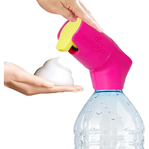 Suds2Go Refillable Caps, 1 Pack - Universal Fit Turns Most Disposable Water Bottles - Includes Refillable Soap Reservoir