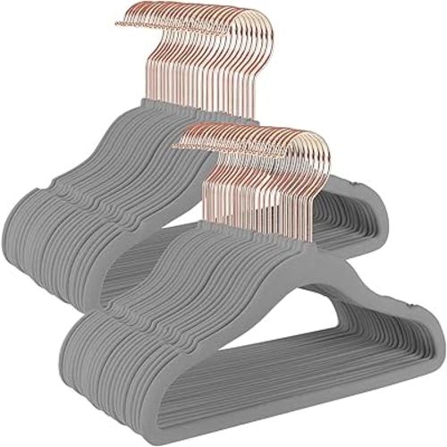 TIMMY Baby Velvet Hangers Non-Slip Baby Clothes Hangers, 11.8” Inch 50 Pack Space Saving Childrens Hangers -360° Swivel Rose Gold Hook, Strong & Durable Infant/Toddler Grey Hangers