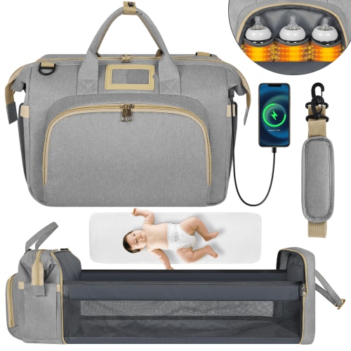 GPED, Diaper Bag Tote, 18.89" x 8.66" x 12.59" Gray Polyester