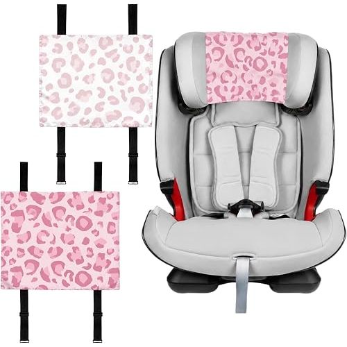 Fanfanwin Satin Car Seat Headrest Cover for Baby, Leopard, 2 Pack